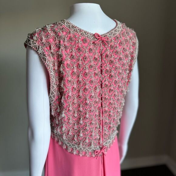 Vintage 60’s Beaded Bodice Gown Maxi Dress With Back Bows - Picture 11 of 13